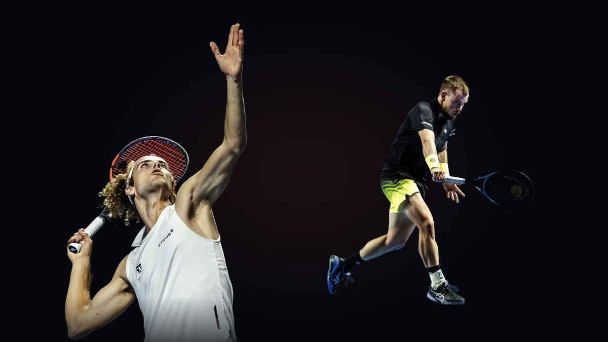 Mika Brunold beim Aufschlag und Remy Bertola bei einer Rückhand vor ihrem Qualifikationsfinal an den Swiss Indoors Basel 2026