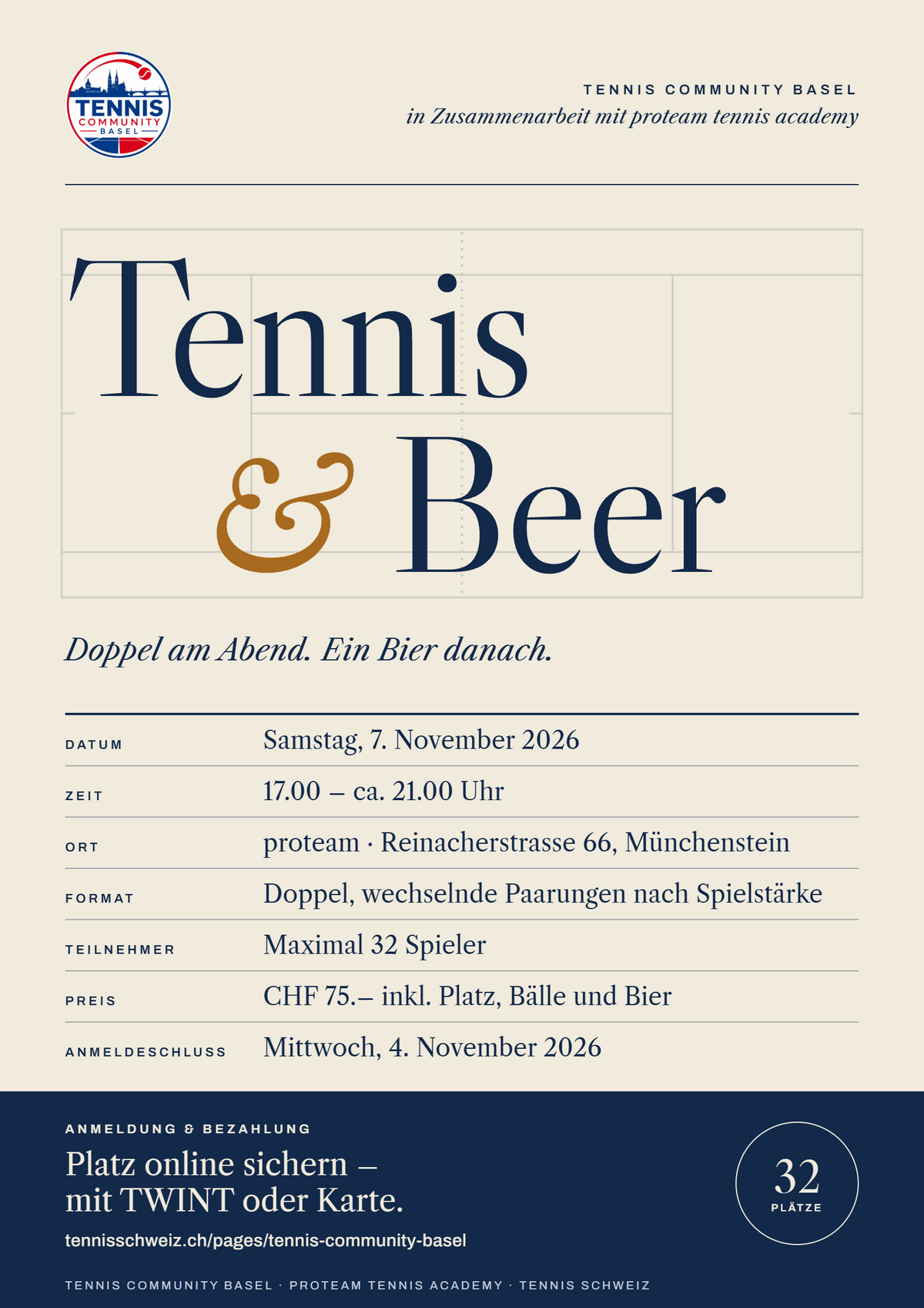 Flyer zum Tennis Beer von Tennis Schweiz in Basel