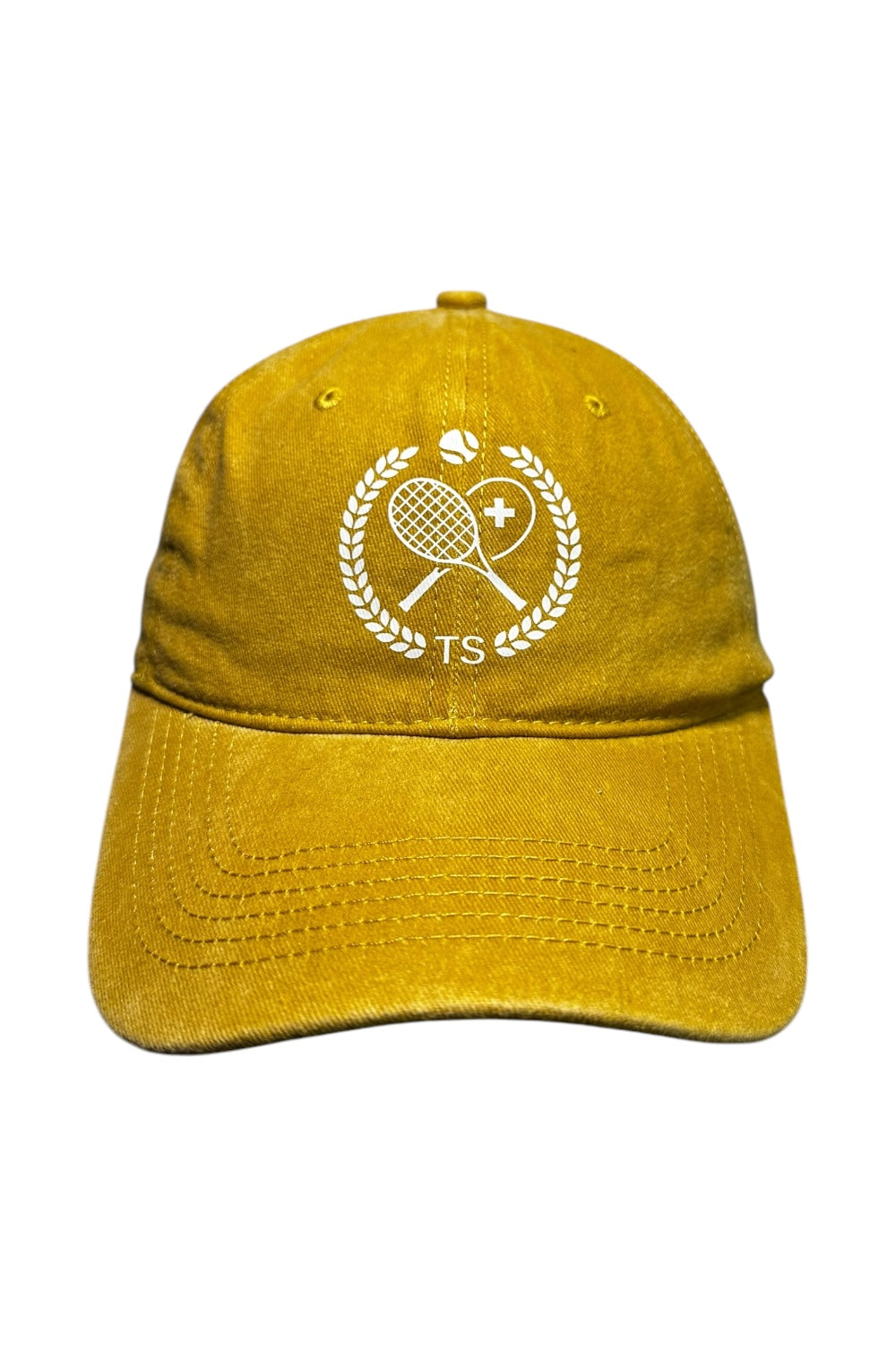 Senfgelbes Washed Tennis Schweiz Cap mit weissem Wappen-Logo