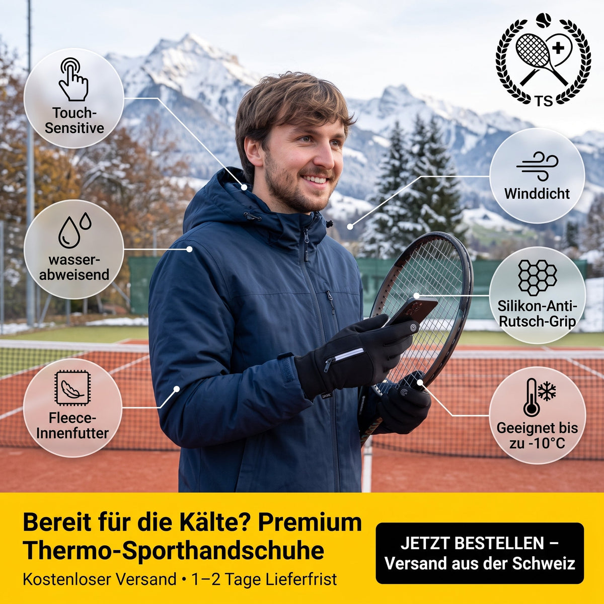 Übersicht der Thermo Sporthandschuhe von Tennis Schweiz für Sport und Outdoor im Winter