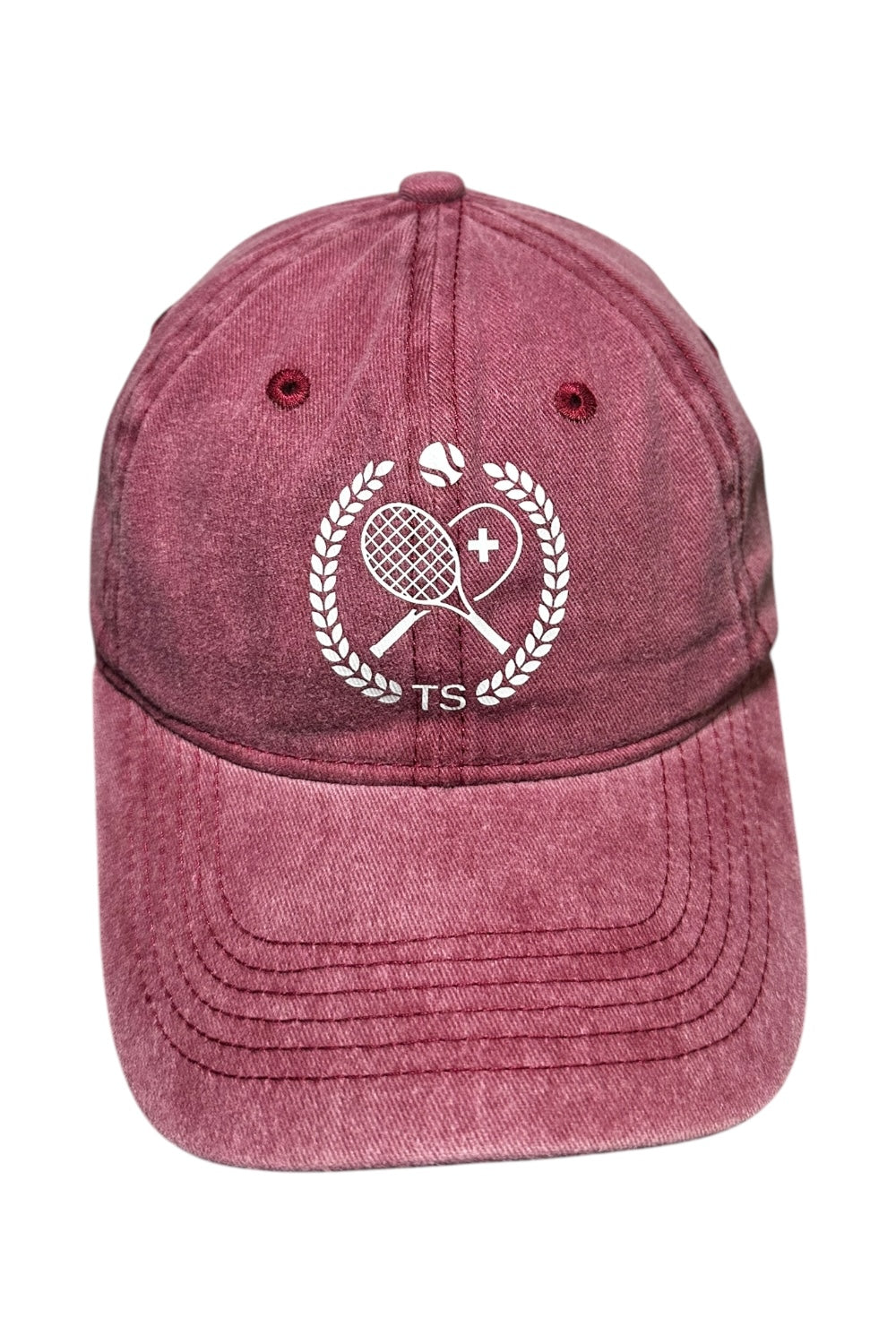 Bordeauxrotes Washed Tennis Schweiz Cap mit weissem Wappen-Logo