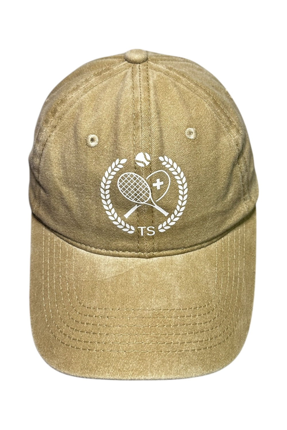 Khakifarbenes Washed Tennis Schweiz Cap mit weissem Wappen-Logo