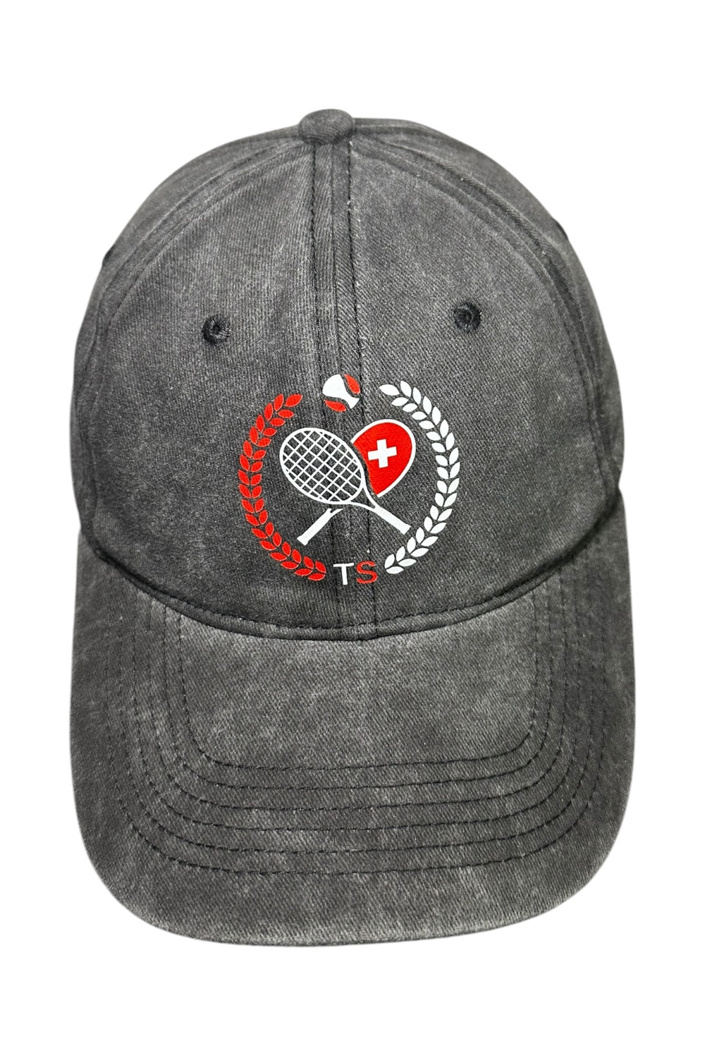 Washed schwarzes Tennis Schweiz Cap mit farbigem Schweizer Wappen-Logo