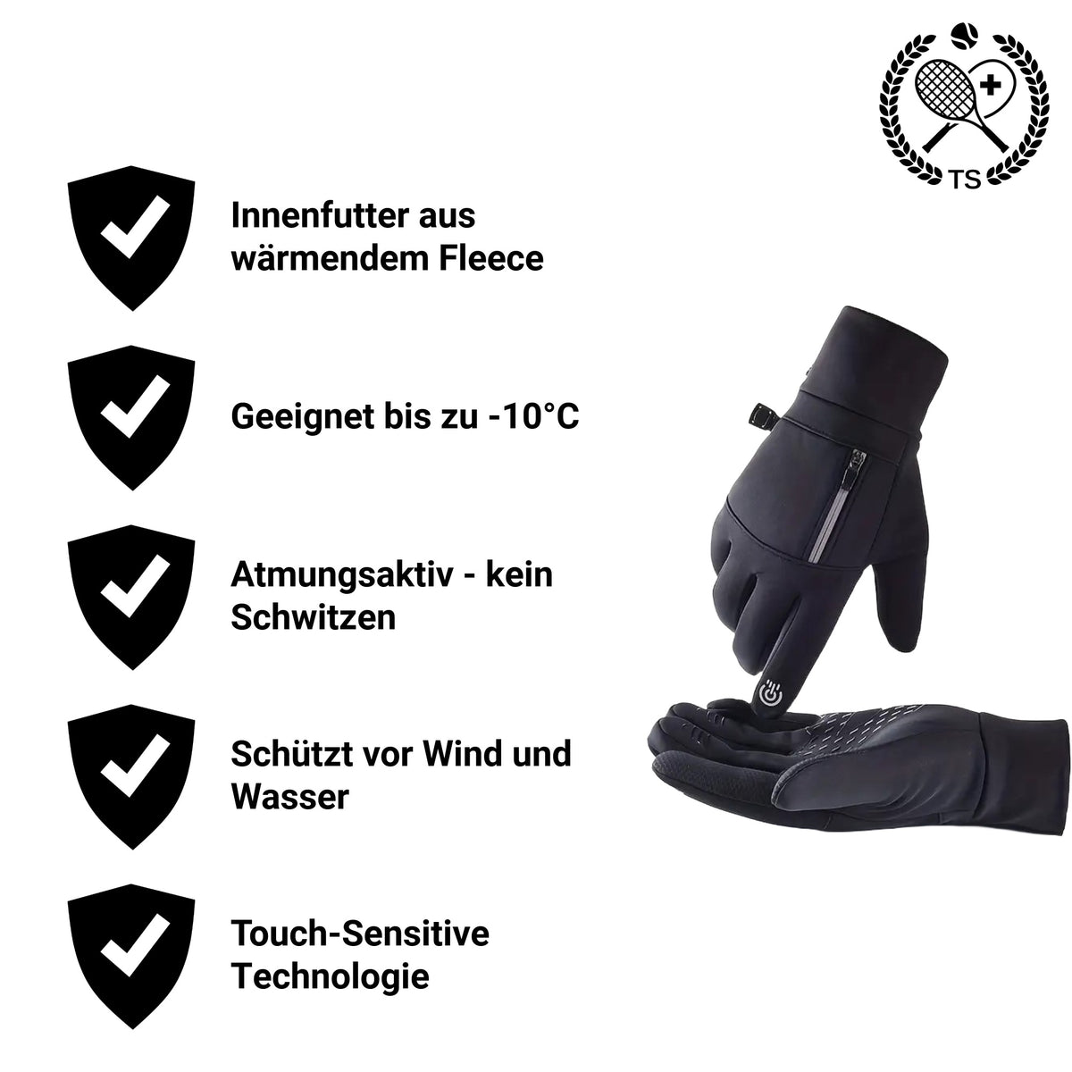 Eigenschaften der Premium Handschuhe mit wärmendem Fleece-Innenfutter geeignet bis minus 10 Grad